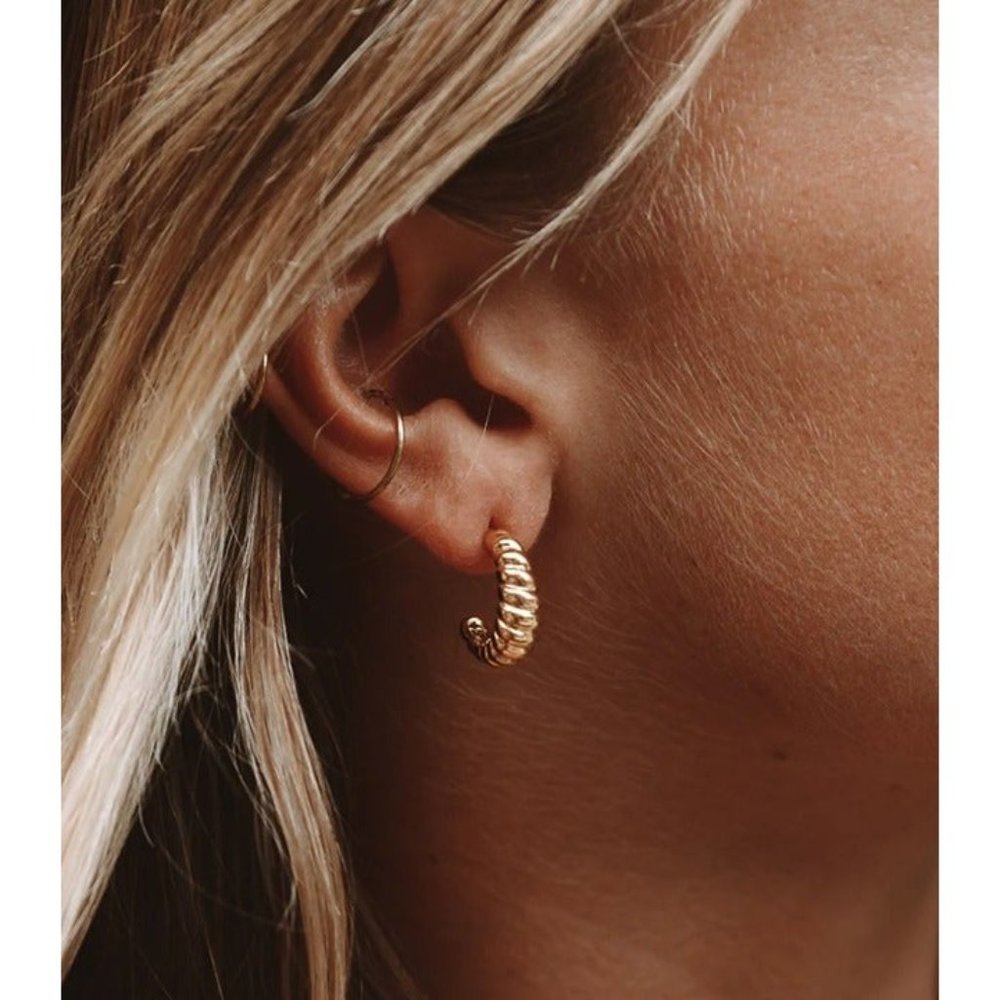 WATERPROOF CROISSANT HOOP EARRINGS everyday huggie earrings easy jewelry